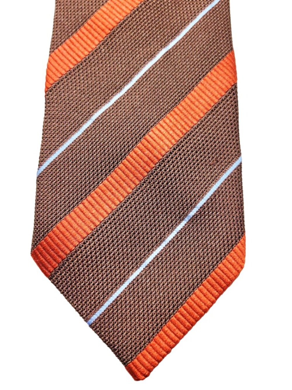 Ermenegildo Zegna Woven Copper Brown Blue Striped 100% Silk Tie 57.5"L x 3-3/4"W